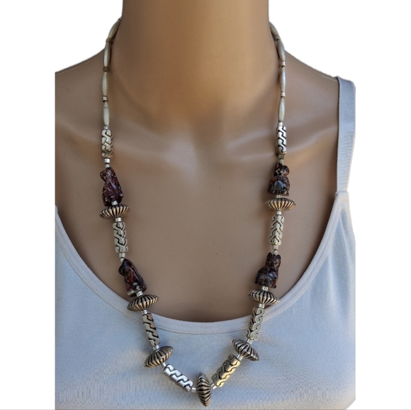 Vintage Jasper Cat Jewelry Set- Bold 80s Statement Necklace + Earrings - Picture 11 of 13